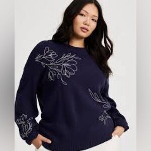 Torrid Navy Sweater with Floral Embroidery